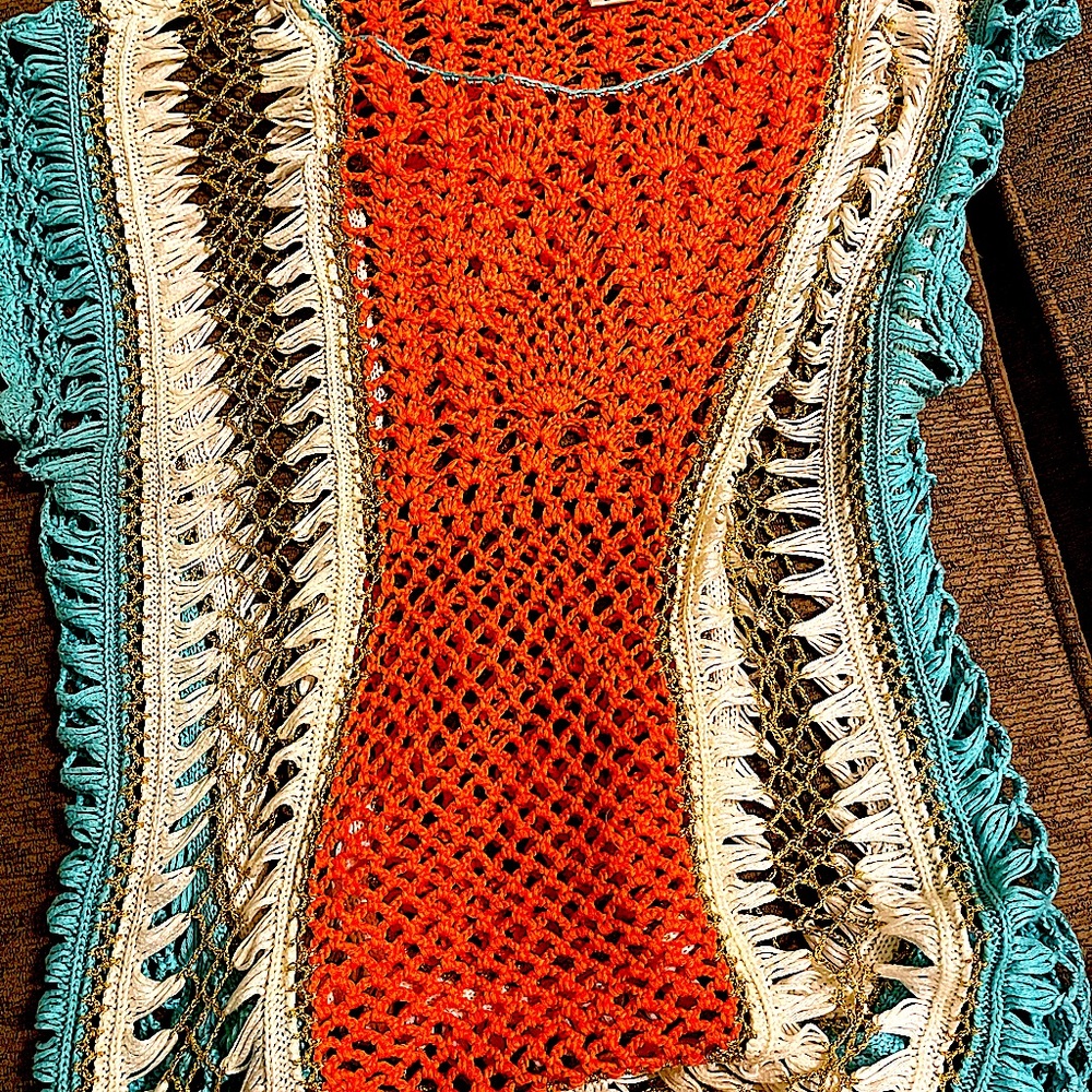Say What brand beautiful crocheted top.  The teal in this piece is stunning